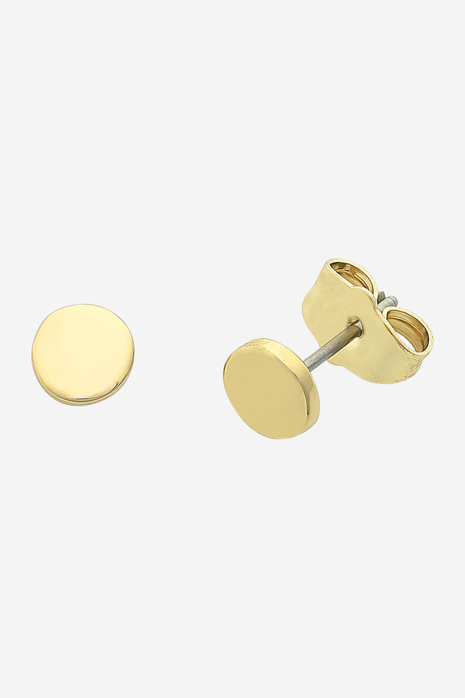 Gold polka dot and pearl statement earring - double disk shape | Beauelle